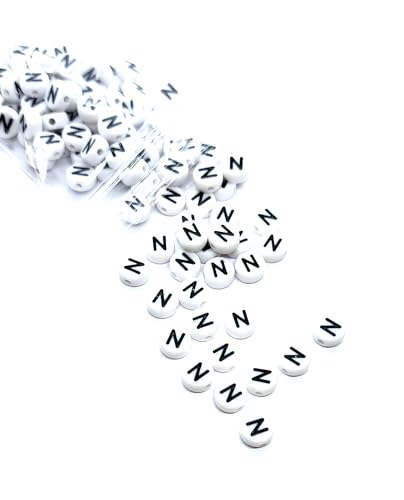 100 7mm White Flat Round Letter Alphabet Acrylic Beads Single Letters & Mixed (N)