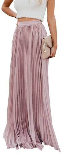 ebossy Women's High Waist Flowy Pleated Chiffon Maxi Skirt