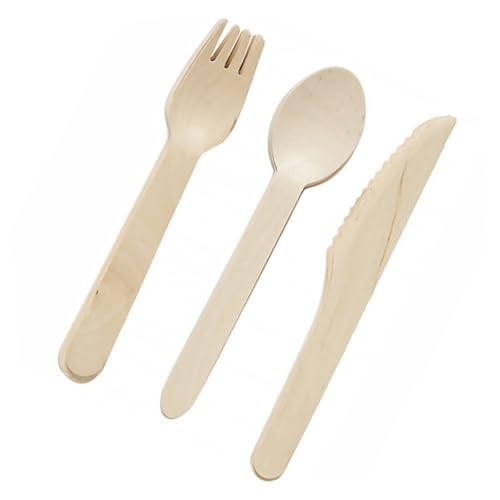 KICHOUSE 12Pcs Disposable Wooden Cutlery Set Forks Knives Spoons for Birthday Parties Family Gatherings Lightweight Tableware Safe and Portable