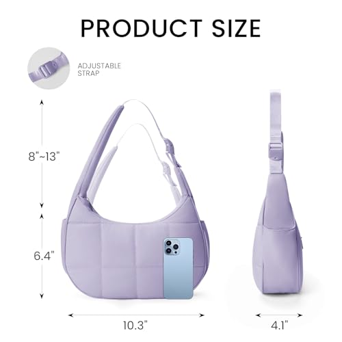 Image of Small Puffer Crescent Shoulder Bag for Women Lightweight Water-Resistant Nylon Purse with Adjustable Strap & Multiple Pockets