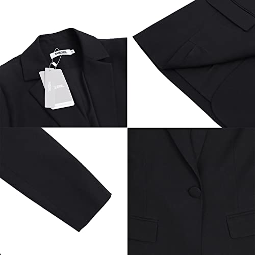 Saovere Womens Casual Open Front Long Sleeve Blazer Collared Work Office Pockets Jackets A-Black #TOP3