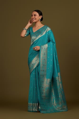 Image of Monjolika Fashion Women's Pure Kanjivaram Style Banarasi Soft Silk Saree With Blouse For Wedding