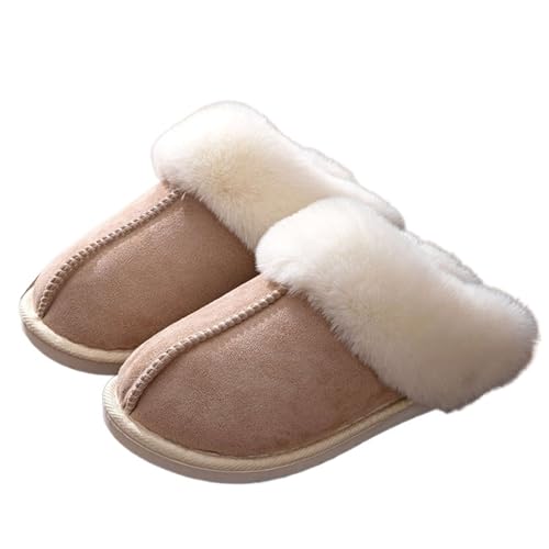 Chaussons d'hiver pour femmes en fausse peluche chaude à bout rond en coton confortable
