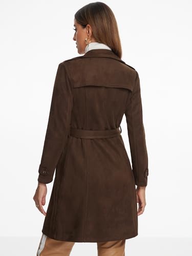 Allegra K Faux Suede Coat for Women's Belted Long Zipper Jacket3