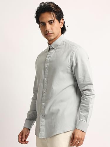 Image of MANIAC || Mens || Solid || Collared Neck || Full Sleeve || Oxford || Linen Blend Fabric || Shirt
