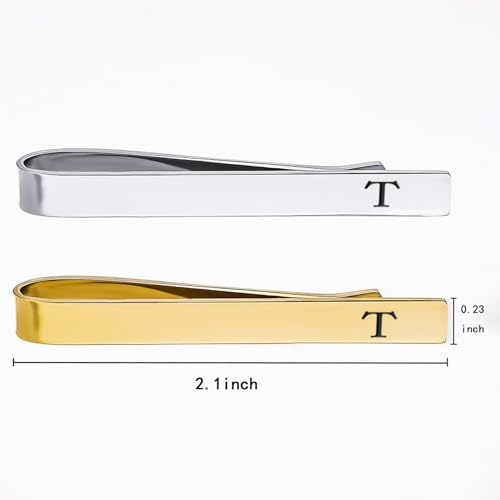 Image of GWD Stainless Steel Tie Clips for Men Personalized Initial Tie Bar Set