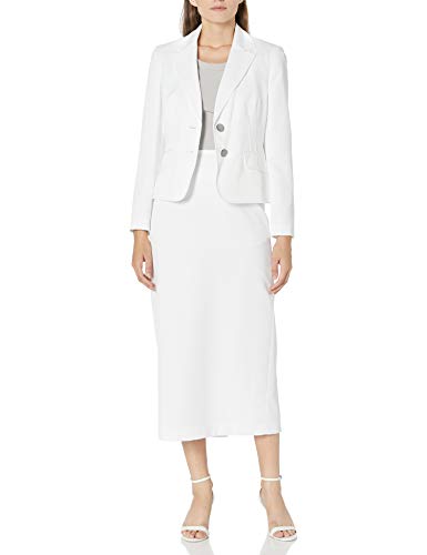 Le Suit Women's 2 Button Notch Collar Shimmer Stripe Column Skirt Suit, White, 16
