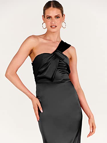 Anrabess 2023 Women's Elegant Bridesmaid Dresses Satin One Shoulder Backless Formal Maxi Dress A942-Heise-Xl Black #TOP7