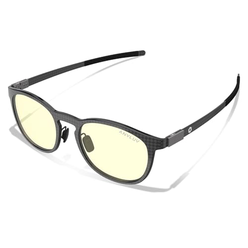 Image of ANYLUV Blue Light Glasses Men, Vintage Round Carbon Fiber Eyewear, Lightweight Mens Computer Gaming Glasses, Anti Eyestrain