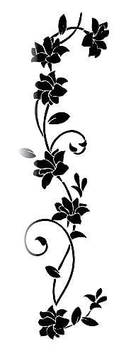 Picniva Rattan Flower Removable Vinyl Wall Decal, Glossy Black, 22 x 80 in