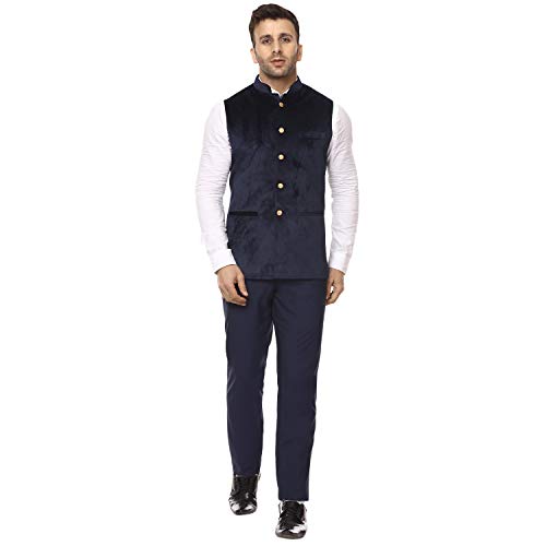 Image of Veera Paridhaan Men's Velvet Solid Green Nehru Jacket NEW