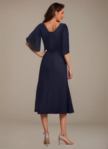 Noras dress Appliques Mother of Bride Dresses for Wedding Ruffle Cap Sleeves Tea Length Mother Dress Formal B0962