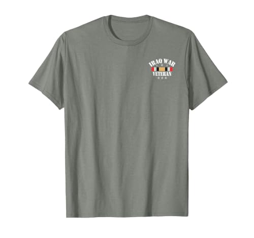 Iraq Veteran T-Shirt Iraq War Service Distressed Patriotic T-Shirt, Men, Olive Heather, Small