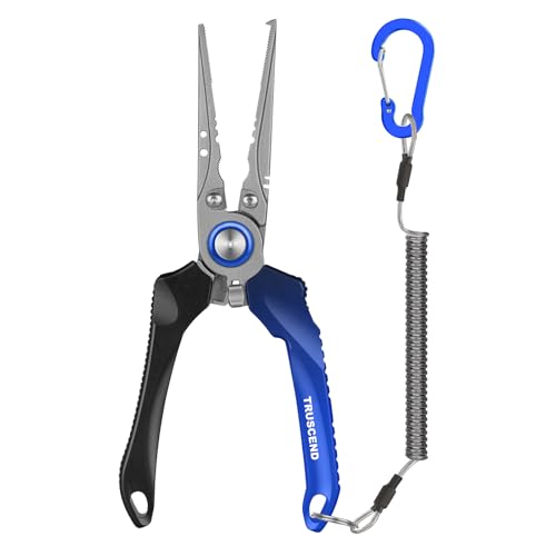 TRUSCEND Pince de pêche en Eau salée, Accessoires de pêche, Multifonctionnelle Ciseaux Coupe Ligne, équipement de pêche, poignée en Aluminium/Caoutchouc Pince, Cadeaux de pêche pour Les Hommes
