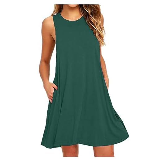 AEGJEGVD Cadeau Robe de Plage Femme Ete Courte Robes été sans Manches de Couleur Unie à Poche enveloppante à col Rond Été Robe de Plage Fluide Grande Taille Swing Décontractée Tunique Dress Pas Cher
