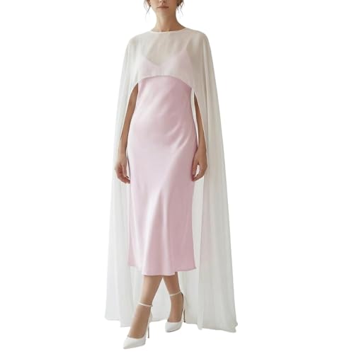 Sawden Women Chiffon Cape Sheer Long Shawl High-Low Capelet for Evening Dress Cover Up White