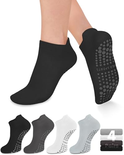 Image of yeuG Pilates Socks for Women Non Slip Grip Socks for Yoga, Barre, Hospital, Barefoot Grippy Yoga Sock Womens Gifts 4 Pairs