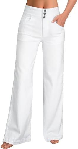 roswear Women's Wide Leg Jeans Casual High Waisted Stretch Baggy ...