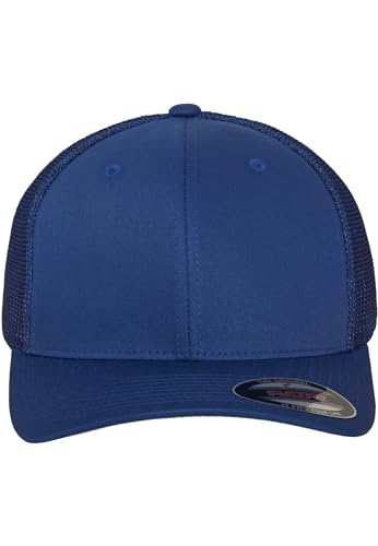 Image of Flexfit Trucker Mesh Fitted Cap | 6-Panel, Mid-Profile, Stretchable Mesh Backing, Flexfit Sweatband, Curved Visor, Silver Undervisor
