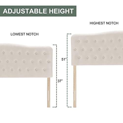 Iroomy Upholstered King Headboard, Button Diamond Tufted Headboard With Adjustable Height And Solid Wood Leg, Linen Fabric Padded Headboard For King Size Bed, Mordern Head Board (Beige) #TOP1