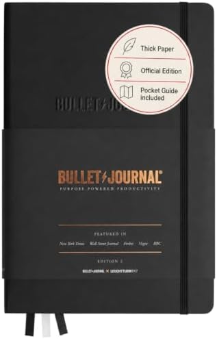 LEUCHTTURM1917 363572 Bullet Journal Edition 2, Medium A5, Tapas duras, 206 páginas numeradas, papel de 120 g/m², libreta ideal para bullet journaling, con guía de bolsillo BuJo (Negro)
