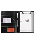 Small Clipboard Junior Padfolio Folio 7 x 9 Writing Pad Refillable, Mymazn Faux Leather folder A5 for Notepad legal pad 5 x 8 Junior Size Portfolio (Black)