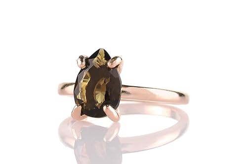 Bague artisanale en quartz fumé or rose 14k pour femme
