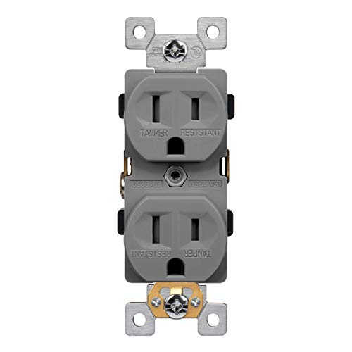Enerlites Tamper-Resistant Child Safe Duplex Receptacle Outlet, Residential/Commercial Grade, 3-Wire, Self-Grounding, 2-Pole, 15A 125V, Ul Listed, 61580-Tr-Gy, Gray #TOP16