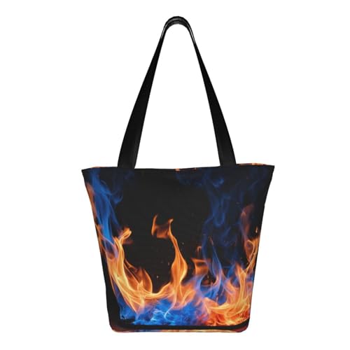 Blue Flame Print Lightweight Shoulder Bag Summer Outings Tote Bags Travel Hiking Work Casual Use3