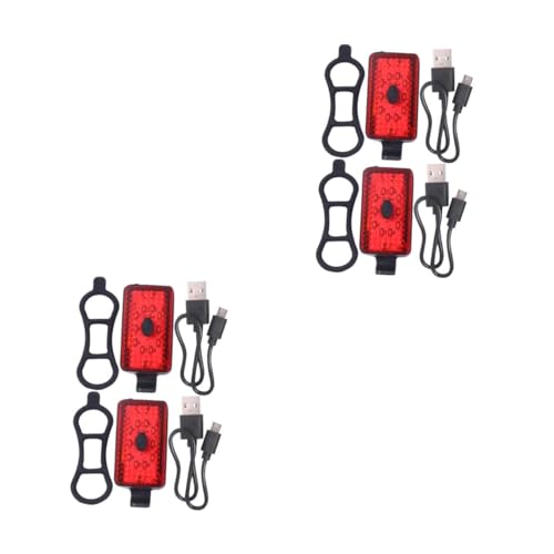 ibasenice 4sets USB Rechargeable Bike Tail Light Glowing Rear Safety Warning Light for Night Riding Bike Accessories Red