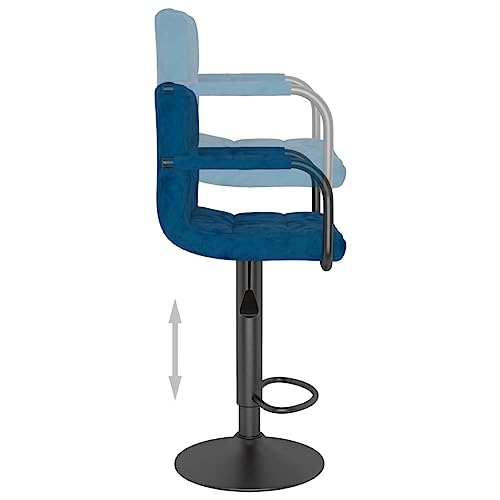 Tabouret de bar pivotant 360° velours bleu hauteur réglable lot de 2 avec repose-pieds