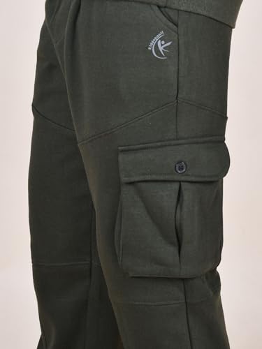 Image of KiddoPanti Boys Solid Fleece Cargo Track Pants | Cotton Poly Fleece Fabric | Ankle Length Jogger | 2 Cargo Pocket,1 Side Pocket | Elastic Waist & Drawcord | Jogger Track Pants