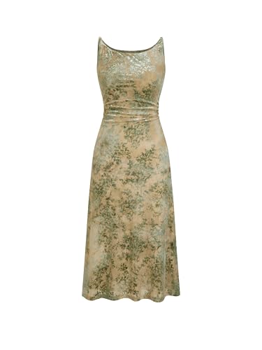 CIDER Womens Dresses Floral Dress Sleeveless Scoop Neck Ruched Midi Dress