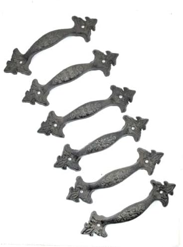 Vintage Metal Door Handle Cast Iron Fleur de Lis Rustic Gate Pull Set of 6