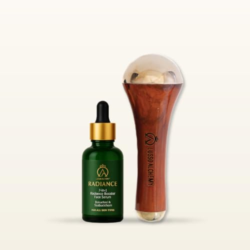Image of Radiance 7-in-1 Face Serum & Kansa Wand Set | Organic Bakuchiol & Seabuckthorn Serum Glowing Skin | Ayurvedic Bronze Face Massage Tool for Detox & Radiance | Vegan Fast-Absorbing | 30ml