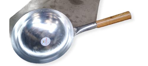 Image of A S Chinese Iron Handle KADAI Woke 12inch Diameter Wooden Handle
