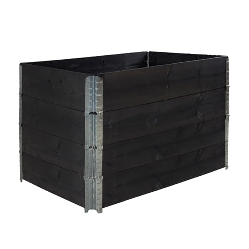 TRUTZHOLM Hochbeet aus Holz 120x80x80 cm Palettenrahmen 4-teilig stapelbar steckbar faltbar Pflanzbeet Beeteinfassung Holzrahmen Aufsatzrahmen für Europalette Garten Balkon Terrasse in Schwarz