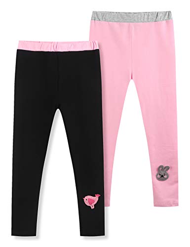 Bricnat Mädchen Lange Leggings Sporthosen Yoga Baumwolle high Waist Hosen 2er Pack Schwarz+Rosa 120 Cover