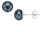 Sterling Silver Freshwater Cultured Pearl AA Stud Earrings (8-9mm) (Dyed-black)
