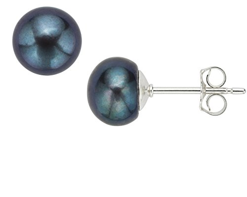 925 Sterling Silver Cultured Freshwater Pearl Dyed-black AAA Quality Earrings (8-9mm)