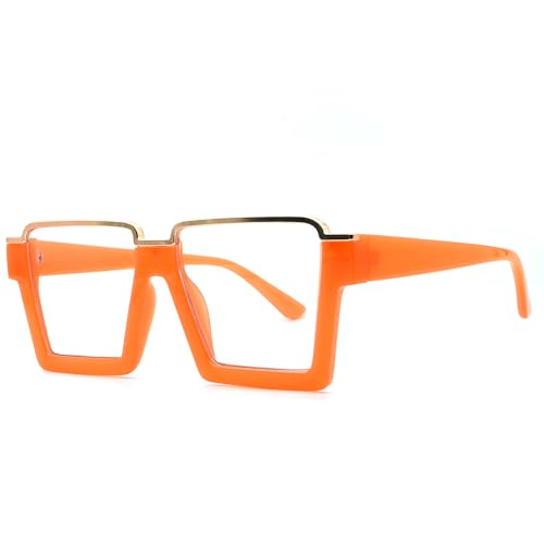 Image of Onrtry Oversized Square Blue Light Glasses for Women Men Fashion Semi Rimless Glasses Non Prescription Eyeglasses