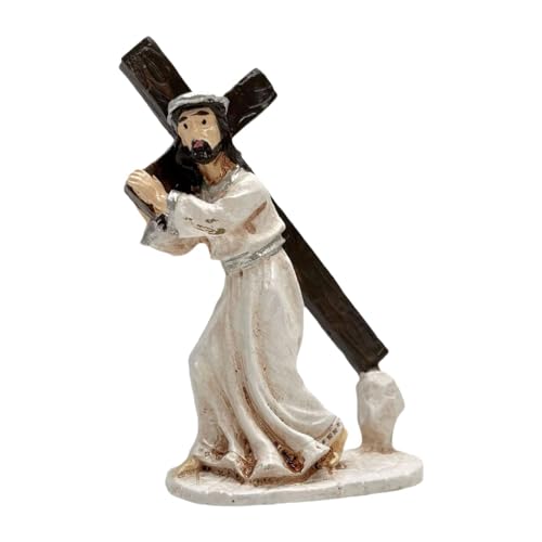 Luwecf Carrying Cross Figurine Resin Jesus Statue Half Face Jesus Statue Holy Sculpture for Living Room Desktop Home Collectibles