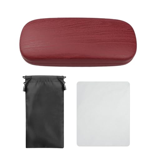 DHSBGWSX 1 custodia per occhiali con venature in mogano, 1 custodia nera, 1 panno per occhiali grigio scamosciato, scatola per occhiali, custodia protettiva per occhiali da sole, Colore: rosso, Taglia