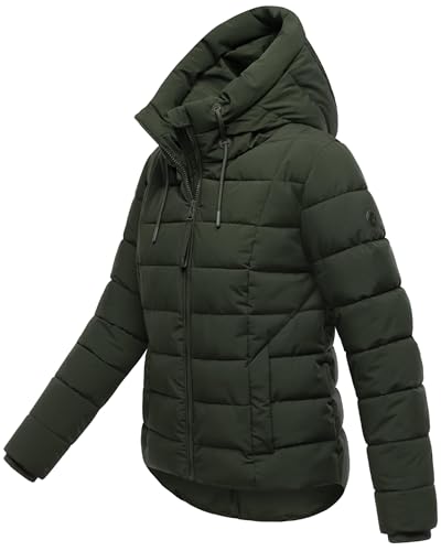 MARIKOO Damen Winterjacke warme Steppjacke mit Kapuze Tayenaa 16 Dark Olive Gr. M