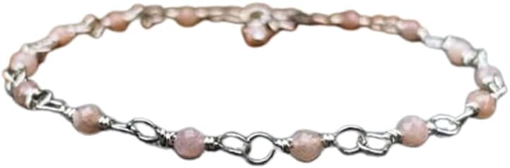 Peach Moonstone 3mm Round Shape Smooth Cut Beads Silver Plated Clasp Bracelet for men, women, unisex|YUG_LINK_05267