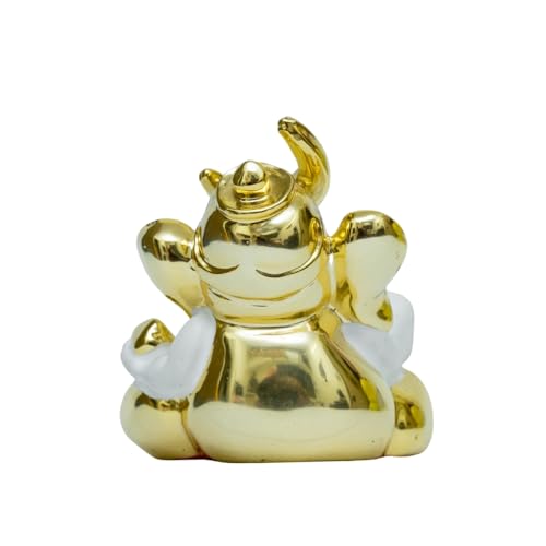 Image of Gold Plated Mini Chanda Ganesha | Ganpati Idol for Car Dashboard, Office Desk &, Pooja Room, Home Temple | Prosperity & Protection | Height 2.5 Inch