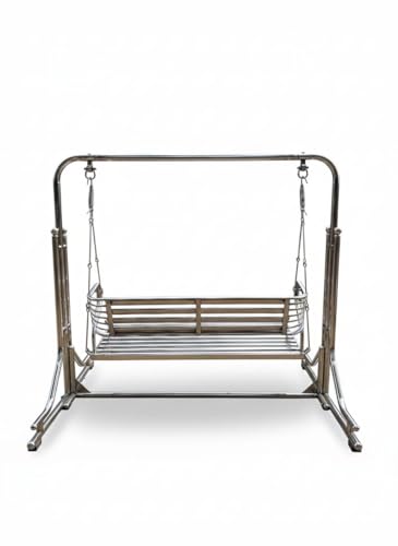 Image of Swing India Indoor and Outdoor Stainless Steel Swing with Hammock Chair 2-Seater Jhula, High-Strength Iron, 350 kg Capacity (Silver) | Beautiful, Comfortable Seating for Your Dream Home
