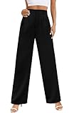 Angerella Womens Pants Casual Loose Fit High Back Elastic Waist Pleated Front Trousers Wide Leg Pants for Work Summer Black XXL