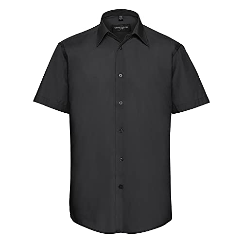 Image of Russell Collection Mens Short Sleeve Poly-Cotton Easy Care Tailored Poplin Shirt (M) (Black)