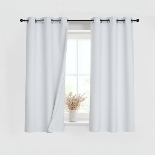 Image of PONY DANCE White 100% Blackout Short Curtains for Kitchen Over Sink 45 inch Long 2 Panels Set, Black Out Small Window Curtains for Bathroom, Thermal Insulated Half Window Cafe Drapes, 42 inch W x 45 inch L
